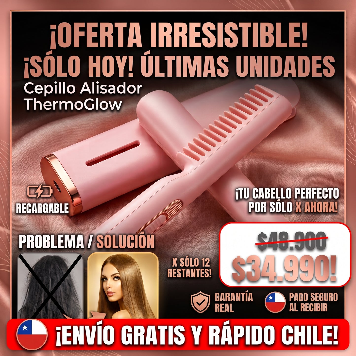 ✨ Cepillo ThermoGlow 🔋 Recargable y Portátil